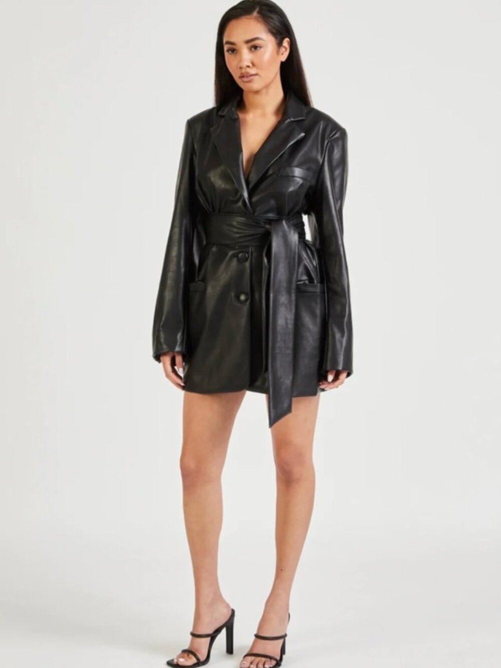 Because Of Alice — Leather Blazer Dress With Belt - Picture 2 of 5
